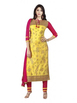 Indian Designer Salwar Suit Fancy Embroidery Yellow Pink Casual Wear Dress