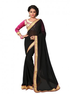 Indian Ethnic Designer Georgette Black Heavy Saree With Free Blouse