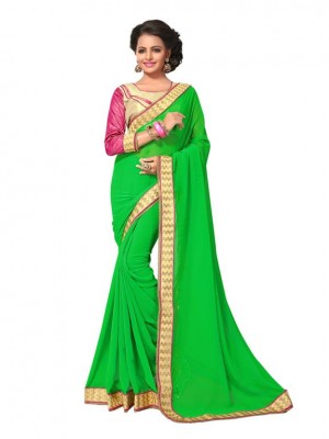 Indian Ethnic Designer Green Georgette Heavy Saree With Free Blouse