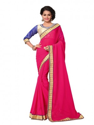 Indian Ethnic Designer Georgette Pink Heavy Saree With Free Blouse