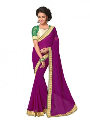 Indian Ethnic Designer Georgette Magenta Saree With Free Blouse