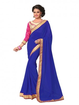 Indian Ethnic Designer Blue Georgette Heavy Saree With Free Blouse