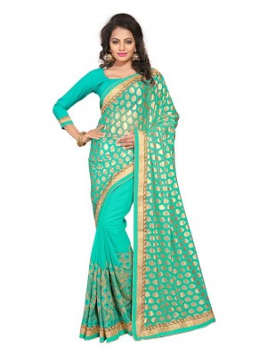 Indian Ethnic Designer Green Colored Heavy Saree With Free Blouse