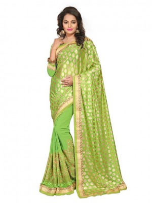 Indian Ethnic Designer Green Color Heavy Saree With Free Blouse