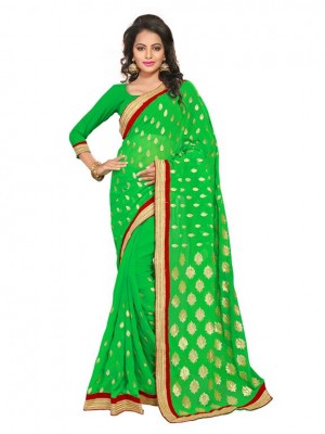 Indian Ethnic Designer Green Heavy Saree With Free Blouse