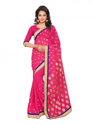 Indian Ethnic Designer Pink Colored Heavy Saree With Free Blouse