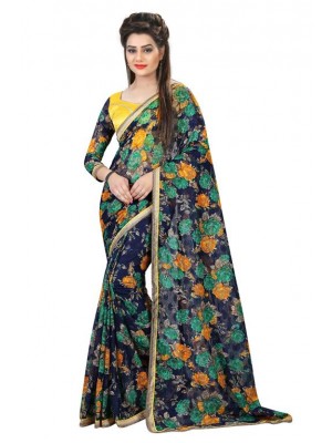 Indian Ethnic Designer Printed Russel Net Multi Saree With Free Blouse
