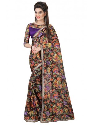Indian Ethnic Designer Multi Printed Russel Net Saree With Free Blouse