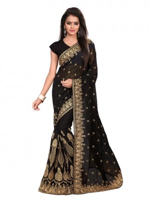 Indian Ethnic Designer Black Colored Saree With Free Blouse