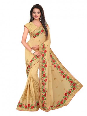 Indian Ethnic Designer Beige Colored Saree With Free Blouse