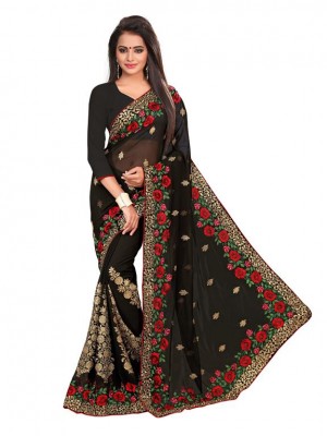 Indian Ethnic Designer Black Color Saree With Free Blouse