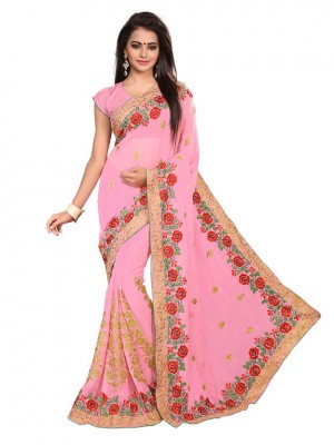 Indian Ethnic Designer Pink Colored Saree With Free Blouse