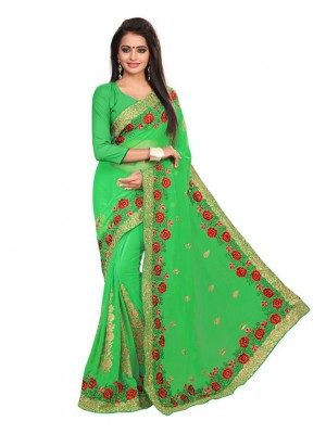 Indian Ethnic Designer Green Colored Saree With Free Blouse