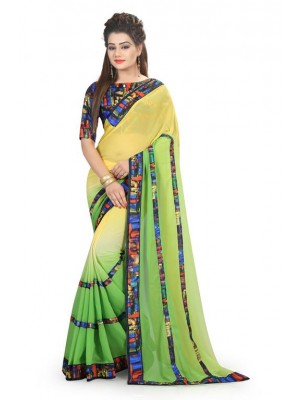 Crazy Bachat Green & Yellow Wedding Wear New Fashion Bollywood Designer Georgette Saree Free Blouse
