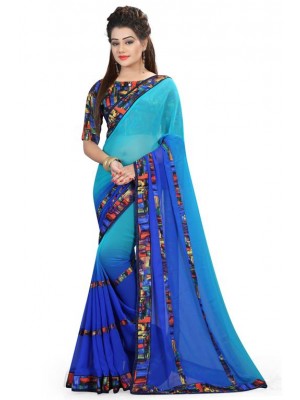 Crazy Bachat Blue Wedding Wear New Fashion Bollywood Designer Georgette Saree Free Blouse
