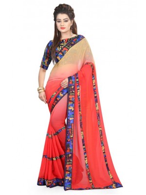 Crazy Bachat Pink & Beige Wedding Wear New Fashion Bollywood Designer Georgette Saree Free Blouse