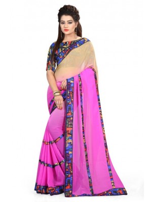 Crazy Bachat Pink & Beige Wedding Wear New Fashion Bollywood Designer Georgette Saree Free Blouse