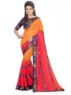 Crazy Bachat Pink & Orange Wedding Wear New Fashion Bollywood Designer Georgette Saree Free Blouse
