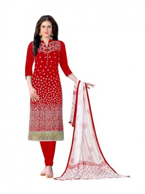 New Designer Ethnic Indian Red Colored Cambric Cotton Dress Material