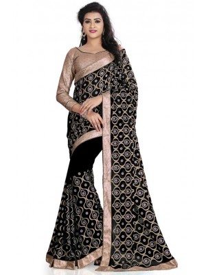 Indian Ethnic Designer 60 GM Georgette Black Saree With Free Blouse