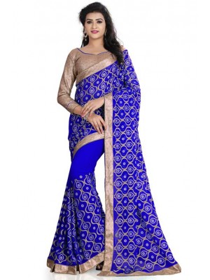 Indian Ethnic Designer 60 GM Georgette Blue Saree With Free Blouse