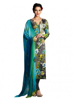 Indian Designer Salwar Suits Gray Satin Digital Printed Dress