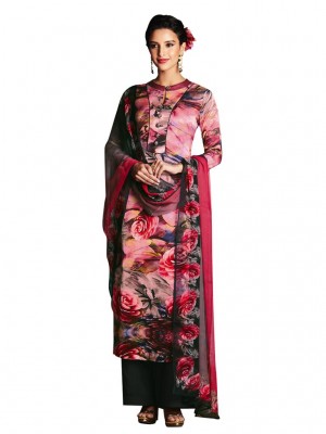 Indian Designer Salwar Suits Pink Satin Digital Printed Dress