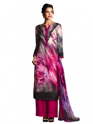 Indian Designer Salwar Suits Pink & Gray Satin Digital Printed Dress