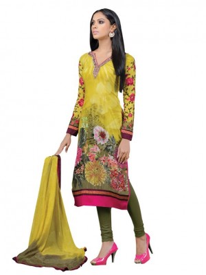 Indian Designer Salwar Suits Frech Crape Mustard Color Semi Stitched Dress