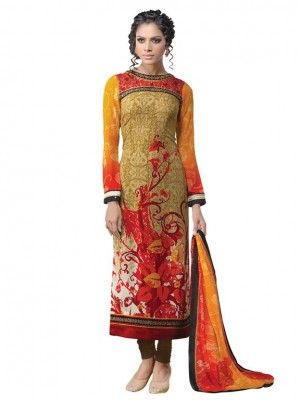 Indian Designer Salwar Suits Frech Crape Multi Semi Stitched Dress