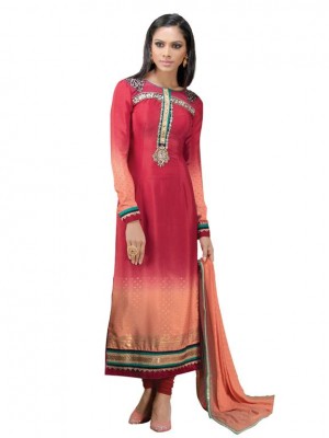 Indian Designer Salwar Suits Frech Crape Peach Color Semi Stitched Dress