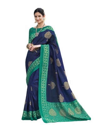 Indian Ethnic Blue Casual Wear New Fashion Bollywood Designer Tussar Art Silk Saree Free Blouse