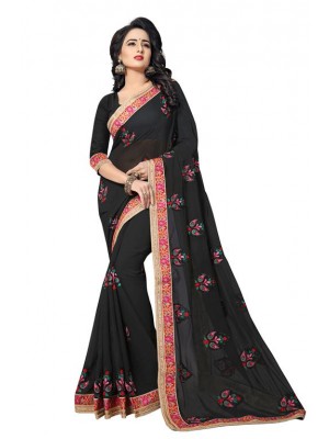 Indian Bollywood Designer Ethnic Black Colored Saree With Free Blouse