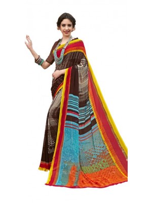 Indian Ethnic Colored Multi Casual Wear New Fashion Bollywood Designer Georgette Saree Free Blouse
