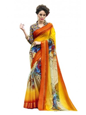 Indian Ethnic Orange Colored Party Wear Fashionable Bollywood Designer Chanderi Silk Saree Free Blouse