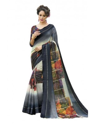Indian Ethnic Grey Colored Party Wear Fashionable Bollywood Designer Chanderi Silk Saree Free Blouse