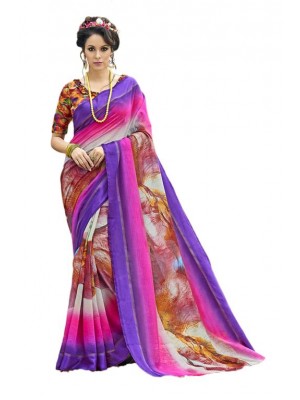 Indian Ethnic Purple & Pink Colored Party Wear Fashionable Bollywood Designer Chanderi Silk Saree Free Blouse