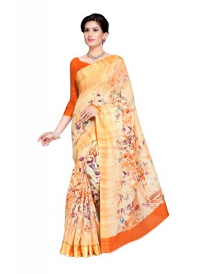 Indian Ethnic Casual And Party Wear Bollywood Pastel Orange Colored Designer Chanderi Cotton Saree Free Blouse