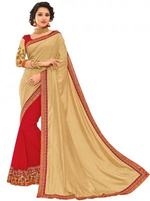Indian Ethnic beige and maroon Wedding Wear New Fashion Bollywood Designer Georgette Saree Free Blouse