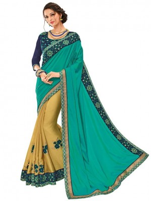 Indian Ethnic green and beige Wedding Wear New Fashion Bollywood Designer Georgette Saree Free Blouse