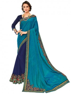 Indian Ethnic Blue and violet Wedding Wear New Fashion Bollywood Designer Georgette Saree Free Blouse
