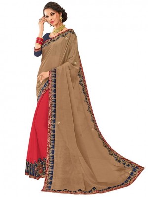 Indian Ethnic brown and red Wedding Wear New Fashion Bollywood Designer Georgette Saree Free Blouse