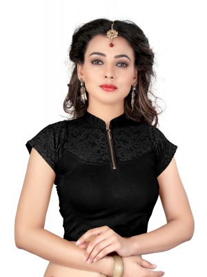 Indian Ethnic Design Stretchable Cotton Lycra Blouse Black Tops Readymade Saree Blouses Short Sleeve Crop Top