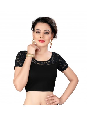 Indian Ethnic Design Stretchable Cotton Lycra Blouse Black Tops Readymade Saree Blouses Short Sleeve Crop Top