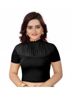 Indian Ethnic Design Stretchable Cotton Lycra Blouse Black Tops Readymade Saree Blouses Short Sleeve Crop Top