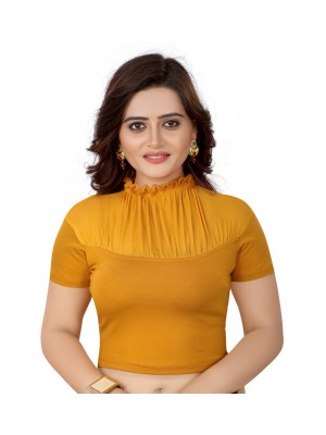 Indian Ethnic Design Stretchable Cotton Lycra Blouse Mustard Tops Readymade Saree Blouses Short Sleeve Crop Top