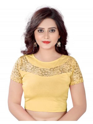 Indian Ethnic Design Stretchable Semar Blouse Golden Tops Readymade Saree Blouses Short Sleeve Crop Top